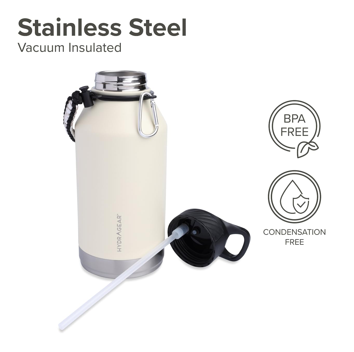 Hydragear Zenith Straw Stainless Steel Bottle with Carabiner